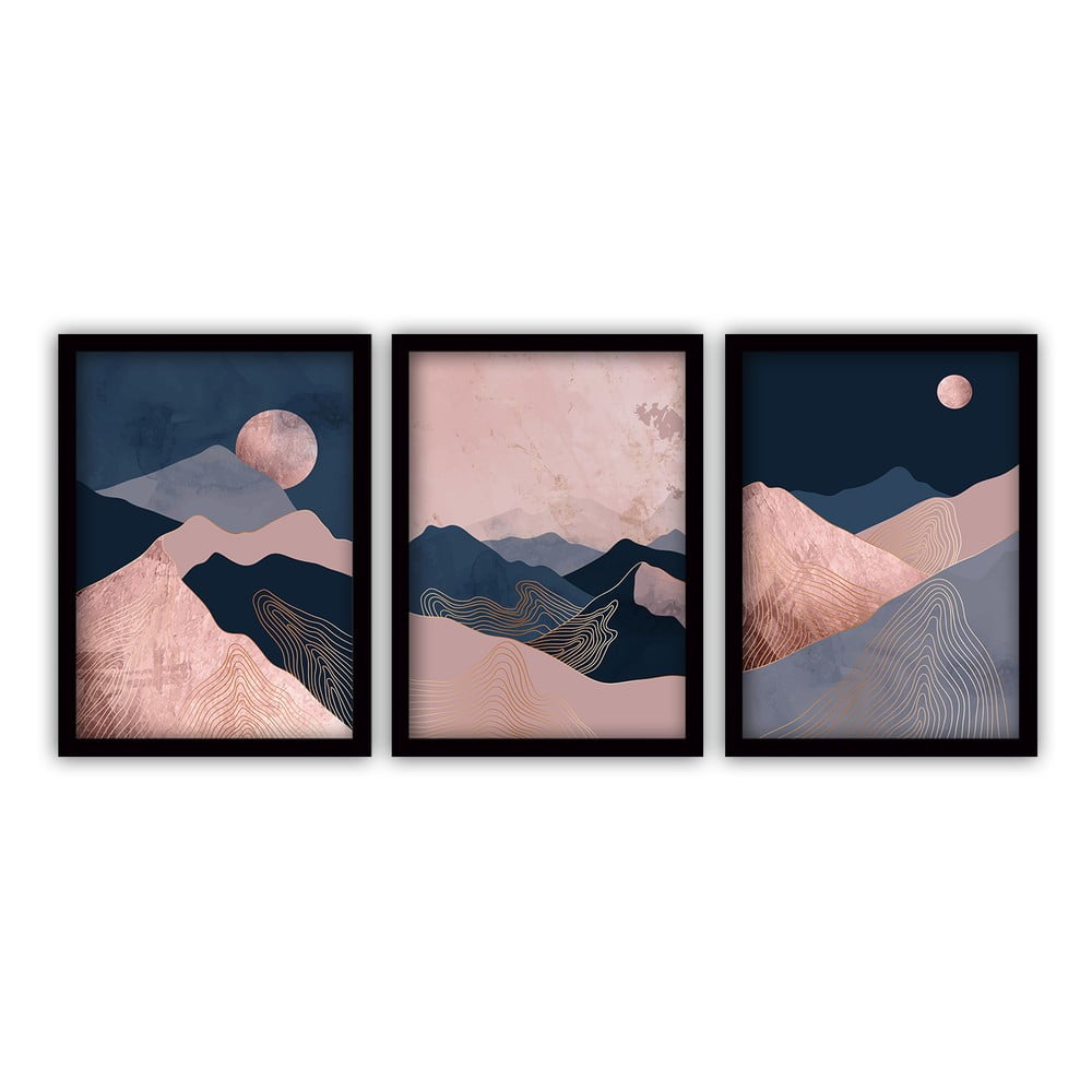 Set 3 tablouri cu ramă neagră Vavien Artwork Moonlight, 35 x 45 cm