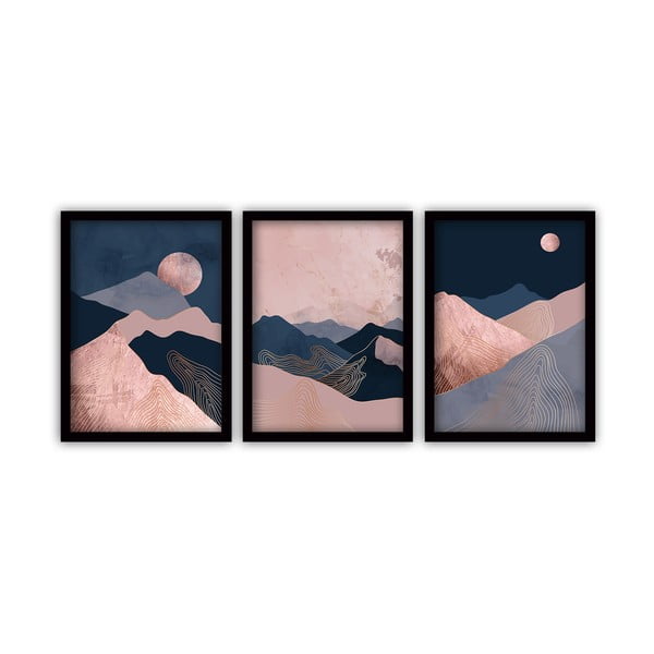 Set 3 tablouri cu ramă neagră Vavien Artwork Moonlight, 35 x 45 cm
