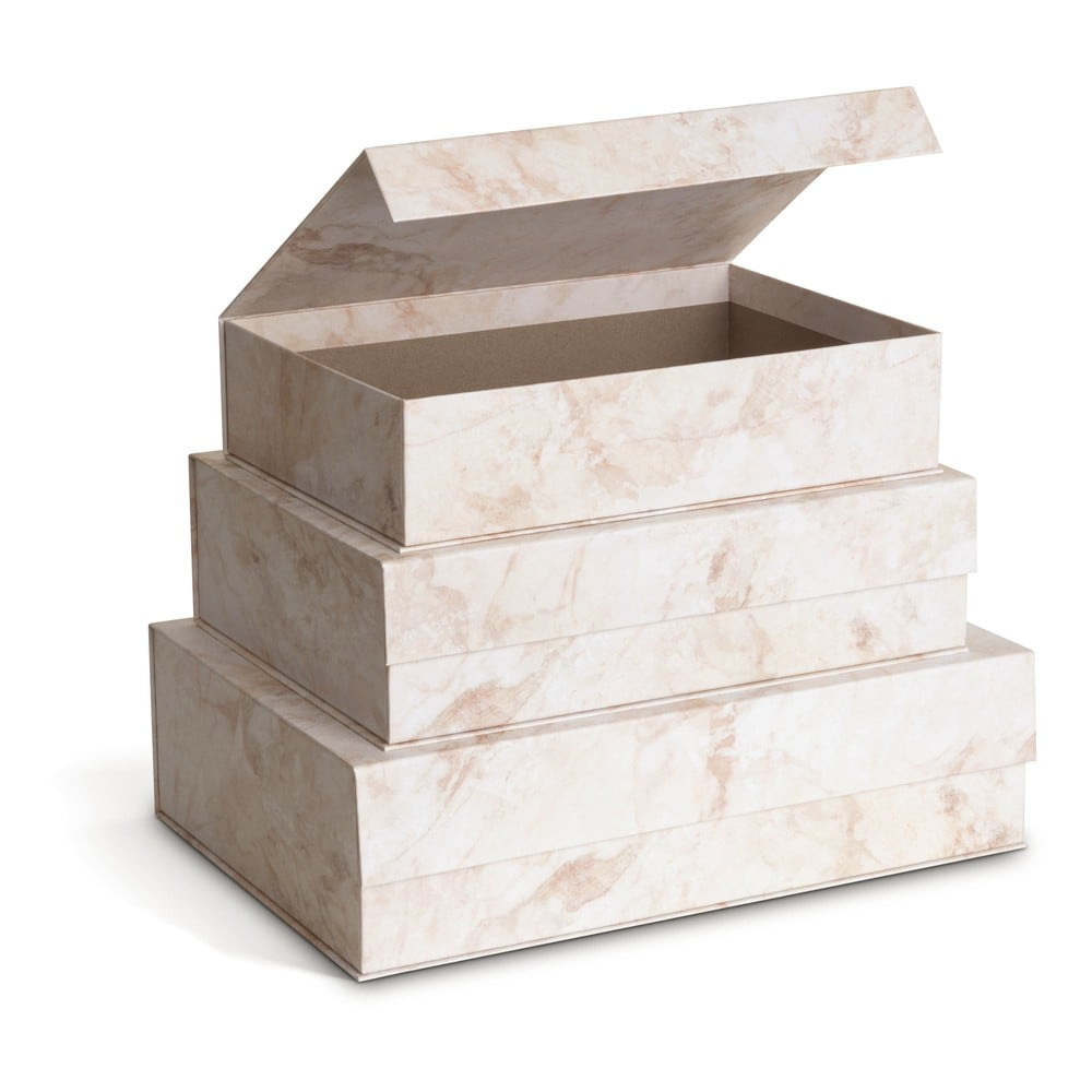 Cutii de depozitare bej 3 buc. din carton cu capac, decorative 42,5x29,5x13 cm Kian Paper Laminate – Bigso