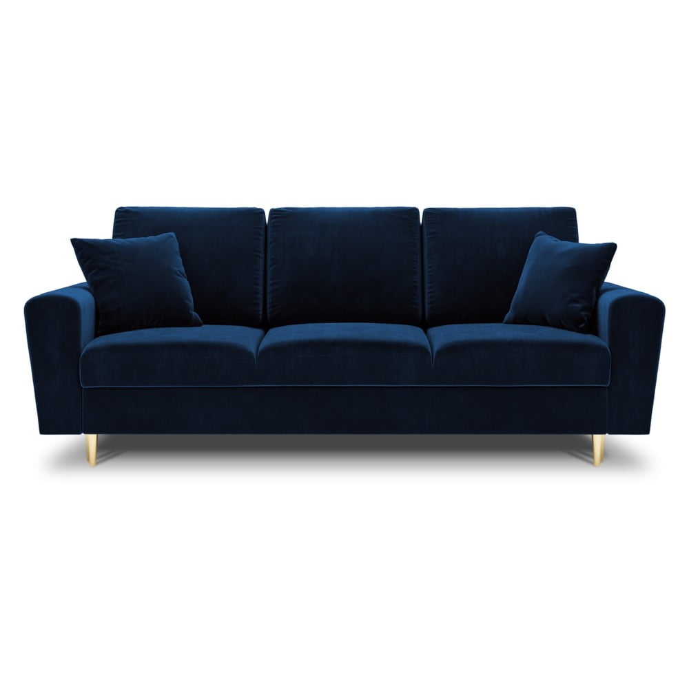Canapea albastră extensibilă, cu spațiu de depozitare cu tapițerie din catifea 235 cm Kyoto – Cosmopolitan Design