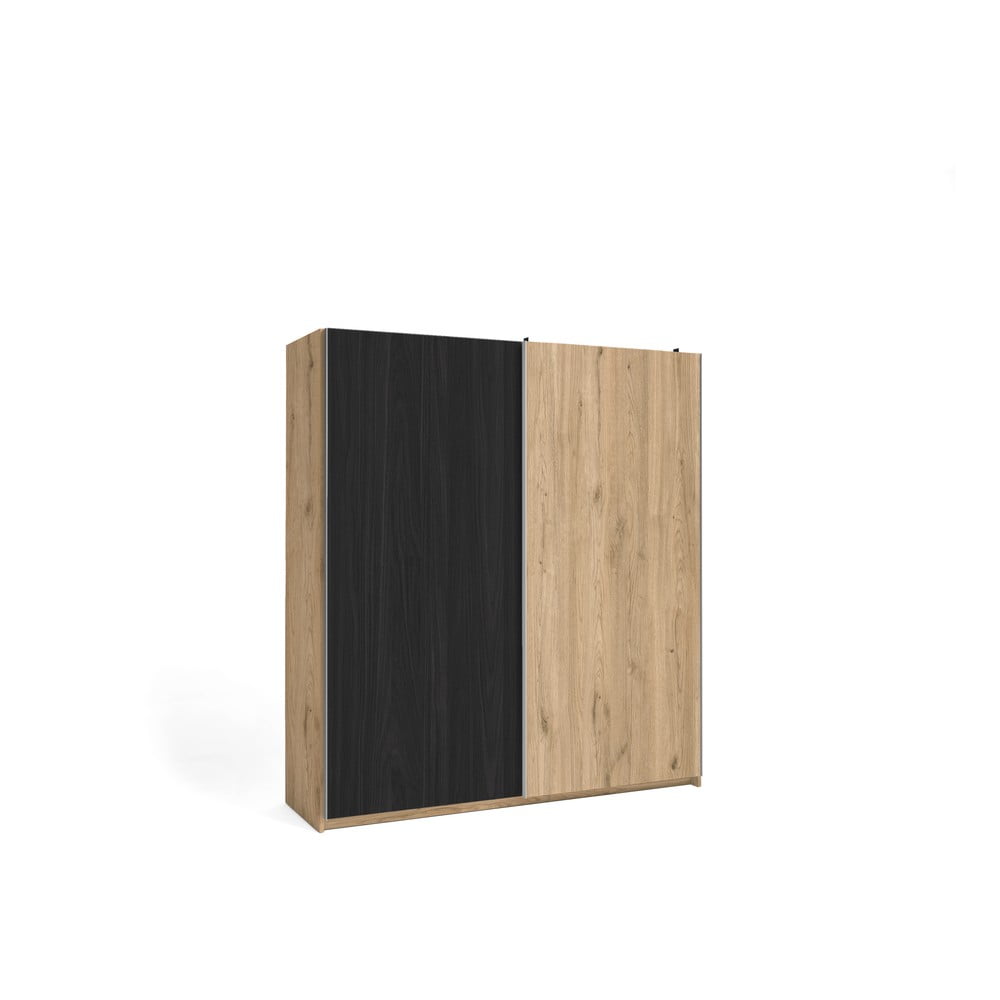 Dulap negru în decor stejar cu uși glisante 182×200 cm Care – Marckeric 182x200