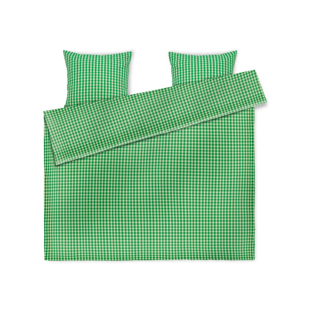 Lenjerie de pat verde/bej din țesătură crep pentru pat dublu/extinsă 200×220 cm Bæk&Bølge – JUNA 200x220 imagine noua somnexpo.ro