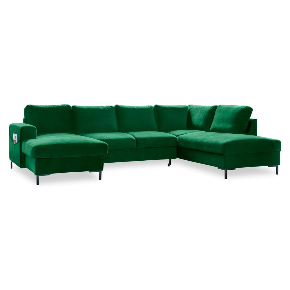 Canapea extensibilă din catifea în formă de „U” cu șezlong pe partea dreaptă Miuform Lofty Lilly, verde bonami.ro