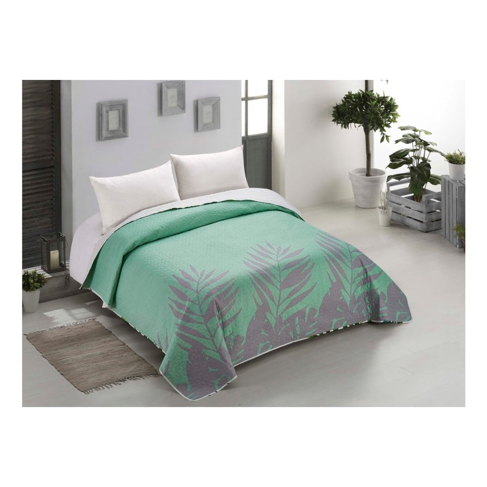 Lenjerie de pat reversibilă din micropercal AmeliaHome Makia, 240 x 260 cm, verde mentă 240 imagine noua somnexpo.ro