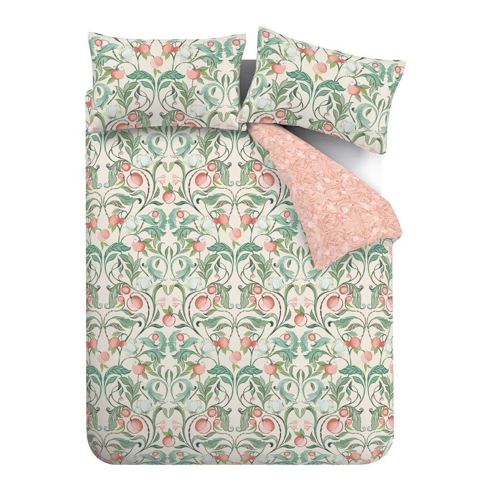 Lenjerie verde/roz pentru pat de o persoană 135×200 cm Clarence Floral – Catherine Lansfield 135x200