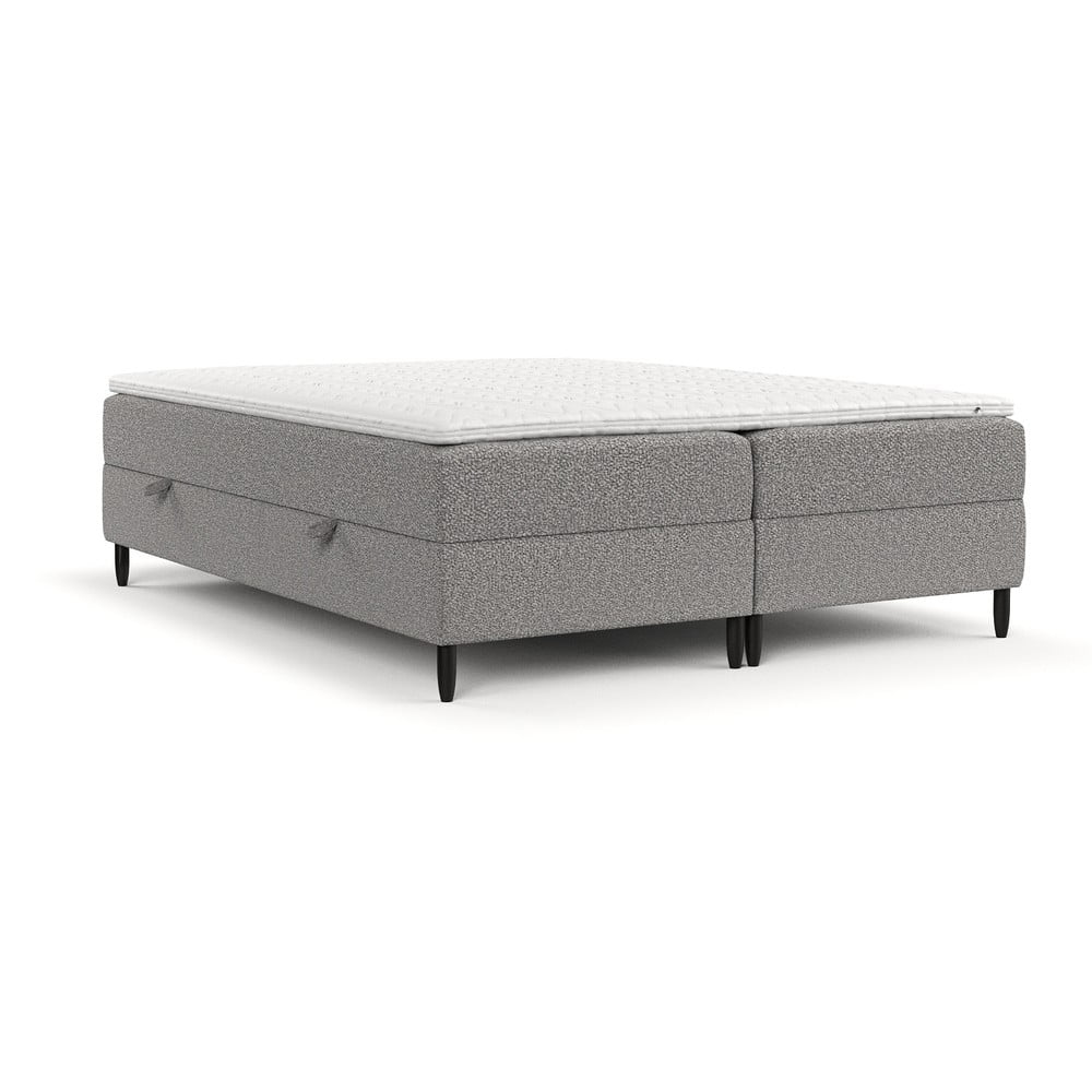 Pat boxspring gri cu spațiu de depozitare 200x200 cm Malte – Maison de Rêve