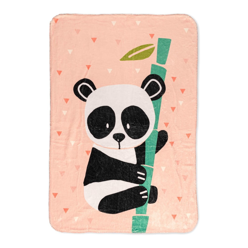 Patura pentru copii roz-deschis din microfibra 140x110 cm Panda a€“ Moshi Moshi