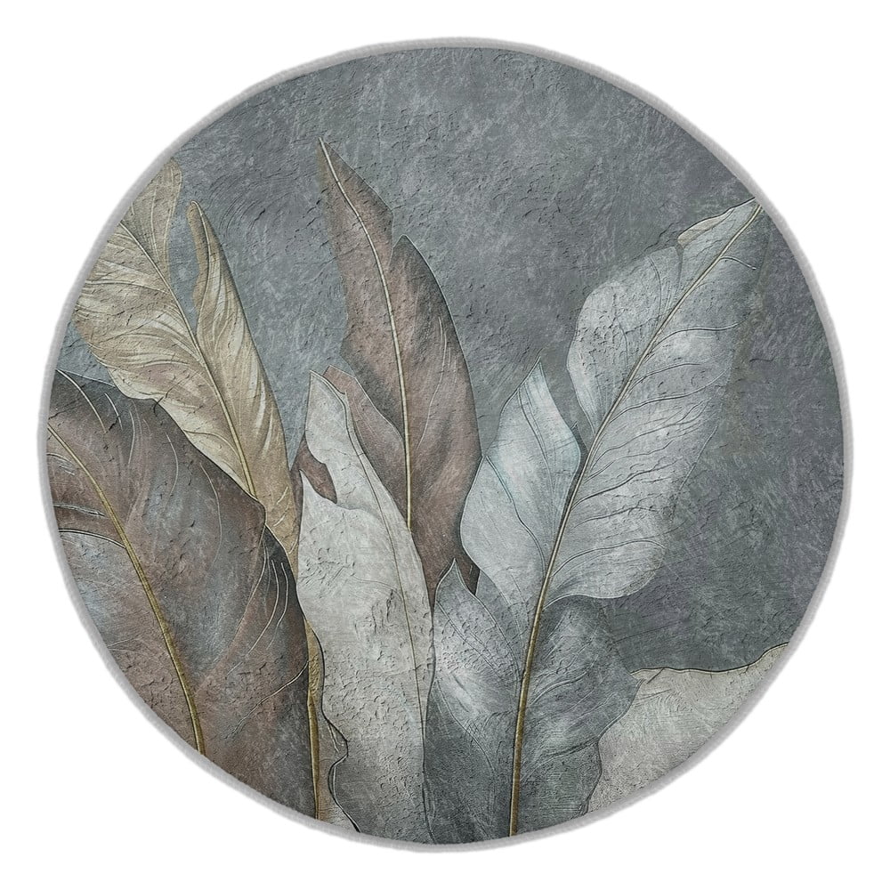 Covor verde/gri lavabil rotund ø 150 cm Dusty Leaves – Mila Home