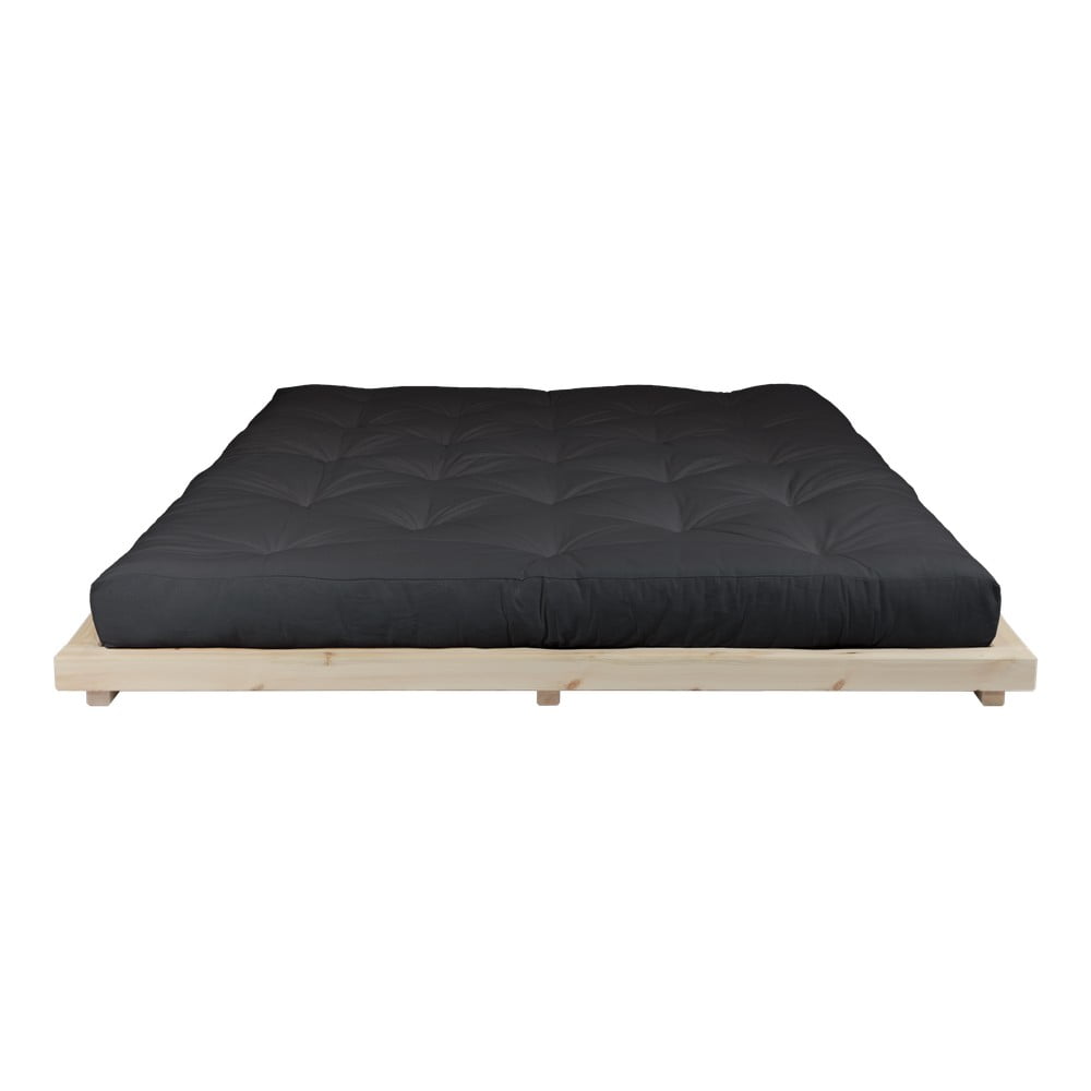 Pat dublu din lemn de pin cu saltea Karup Design Dock Comfort Mat Natural/Black, 160 x 200 cm bonami.ro