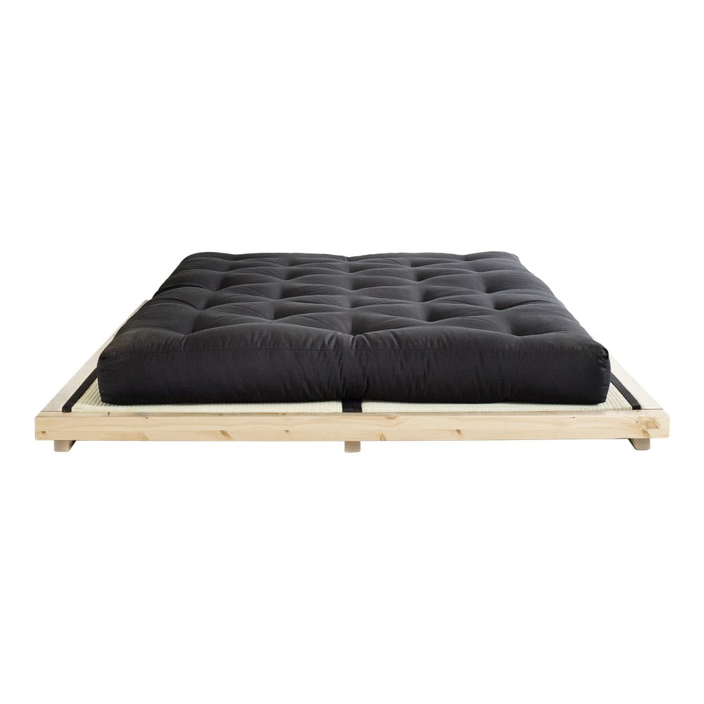 Pat dublu din lemn de pin cu saltea și tatami Karup Design Dock Double Latex Natural/Black, 160 x 200 cm