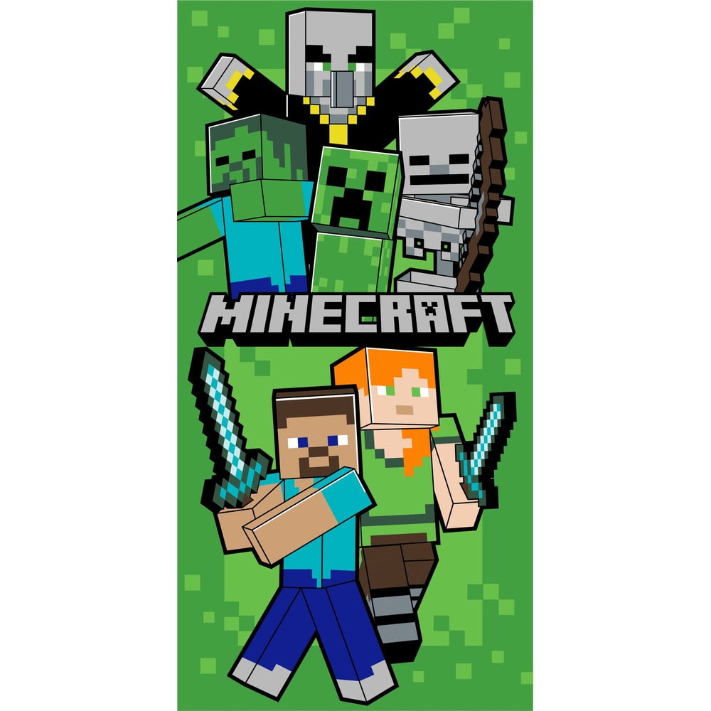Prosop pentru copii, verde, din bumbac 70x140 cm Minecraft Let´s Survive – Jerry Fabrics