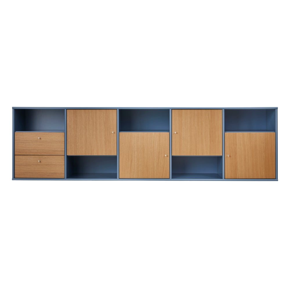 Comodă albastră/în culoare naturală joasă cu aspect de lemn de stejar suspendată 220x61 cm Mistral – Hammel Furniture