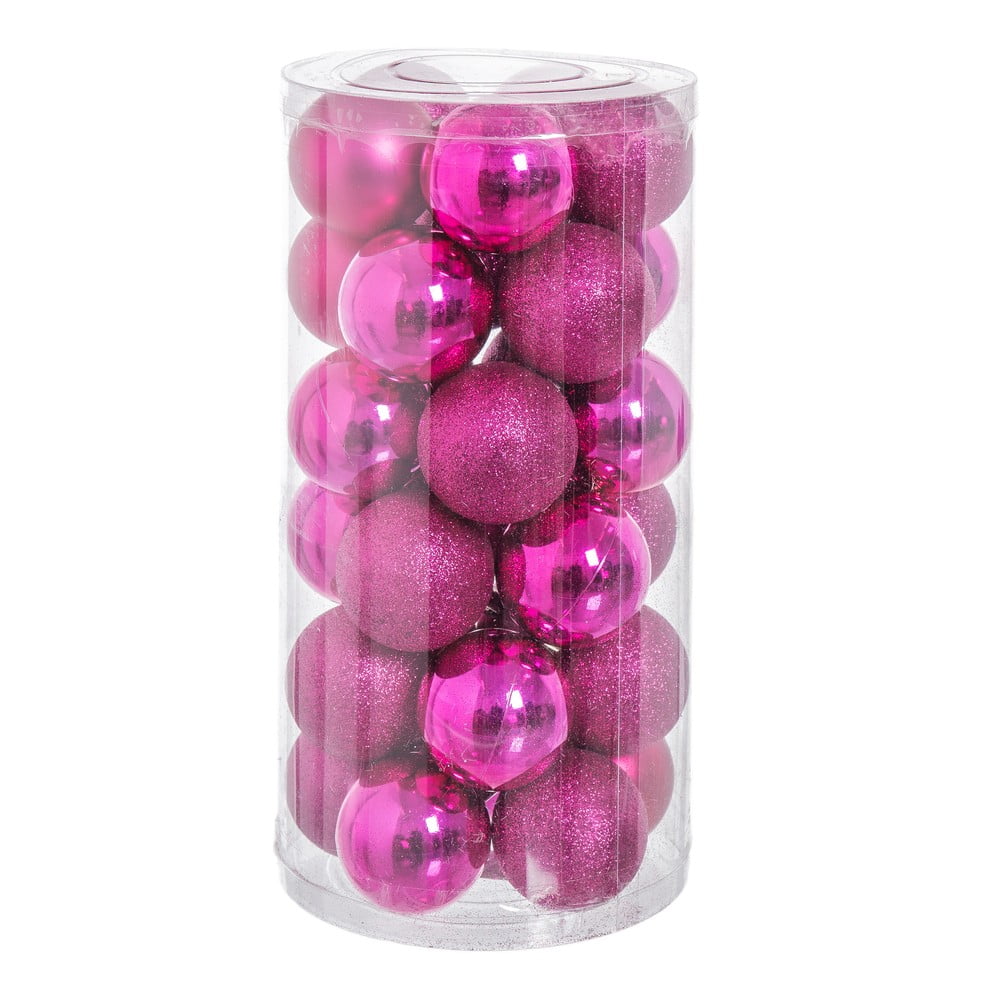 Set 30 decorațiuni de crăciun unimasa purpurina, ø 6 cm, roz