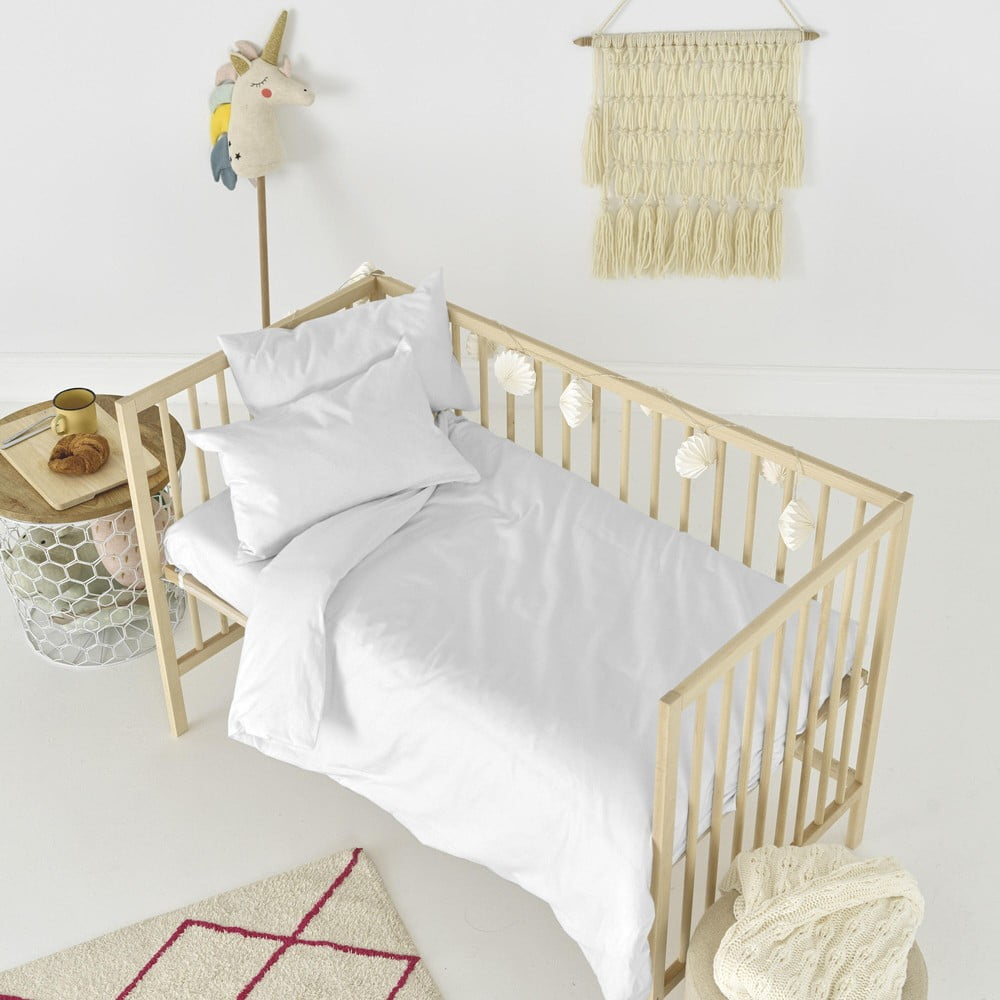 Lenjerie de pat din bumbac pentru copii Happy Friday Basic, 115 x 145 cm, alb 115 imagine noua somnexpo.ro