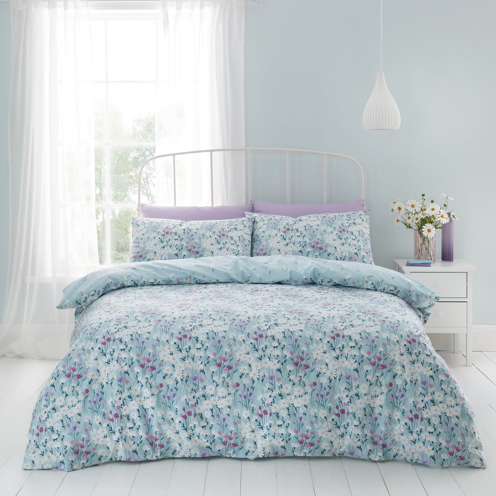 Lenjerie de pat albastră pentru pat de o persoană 135x200 cm Daisy – Catherine Lansfield