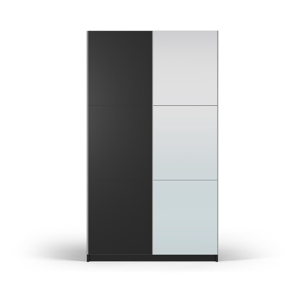 Dulap negru cu oglindă și uși glisante 122×215 cm Lisburn – Cosmopolitan Design 122x215