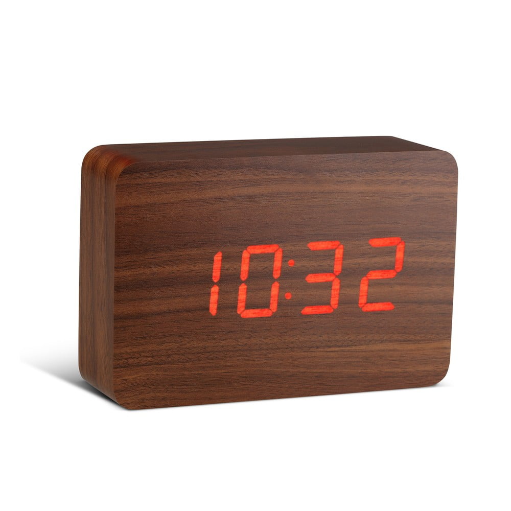 Ceas deșteptător cu LED Gingko Brick Click Clock, maro-roșu