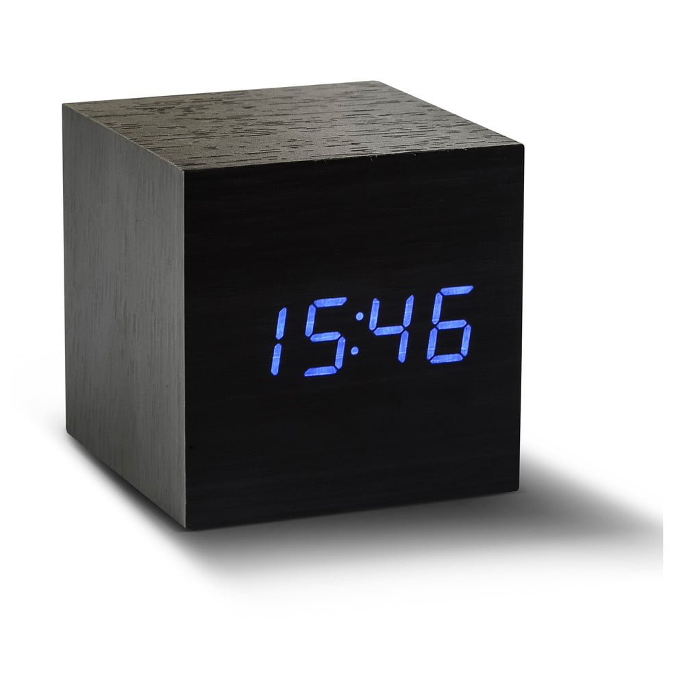 Ceas deșteptător cu LED Gingko Cube Click Clock, negru – albastru bonami.ro