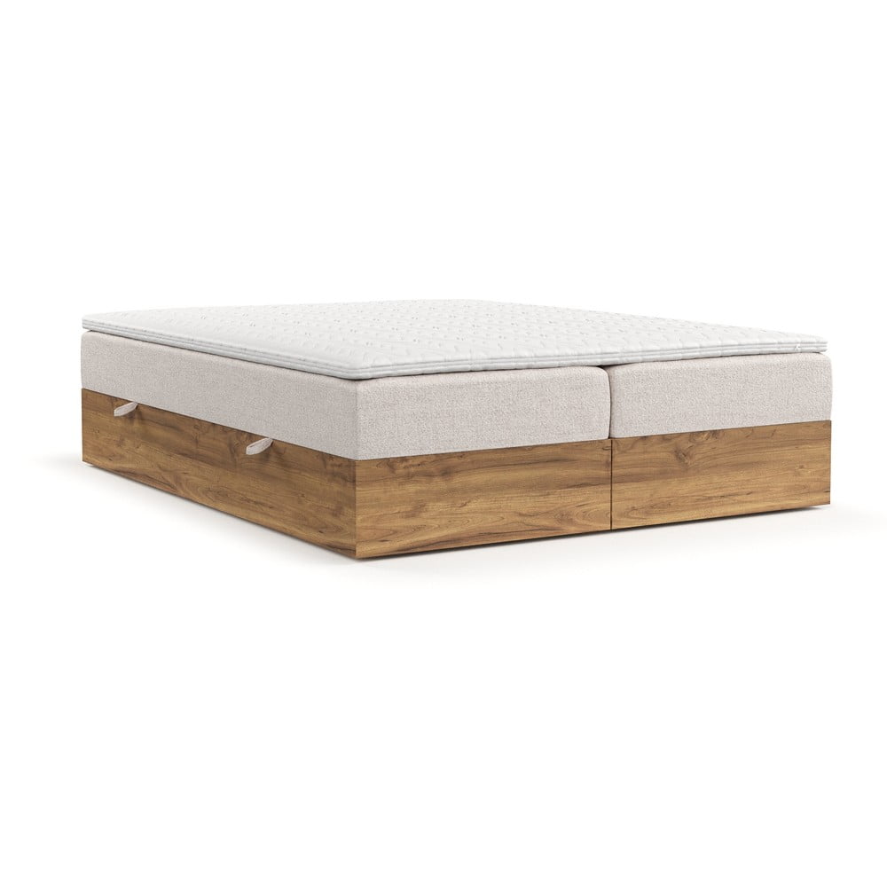 Pat boxspring în culoare naturală/maro deschis cu spațiu de depozitare 180x200 cm Faro – Maison de Rêve