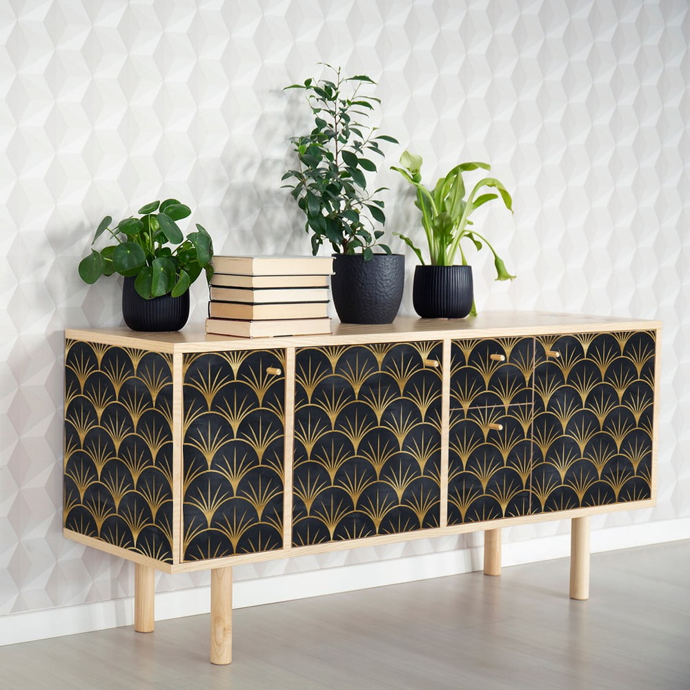 Poza Tapet decorativ pentru mobilier Ambiance Youlika, negru - auriu
