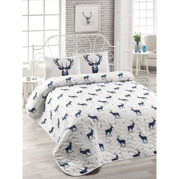 Set cuvertură matlasată și 2 fețe de pernă din amestec de bumbac pentru pat dublu enlora home geyik dark blue, 240 x 220 cm