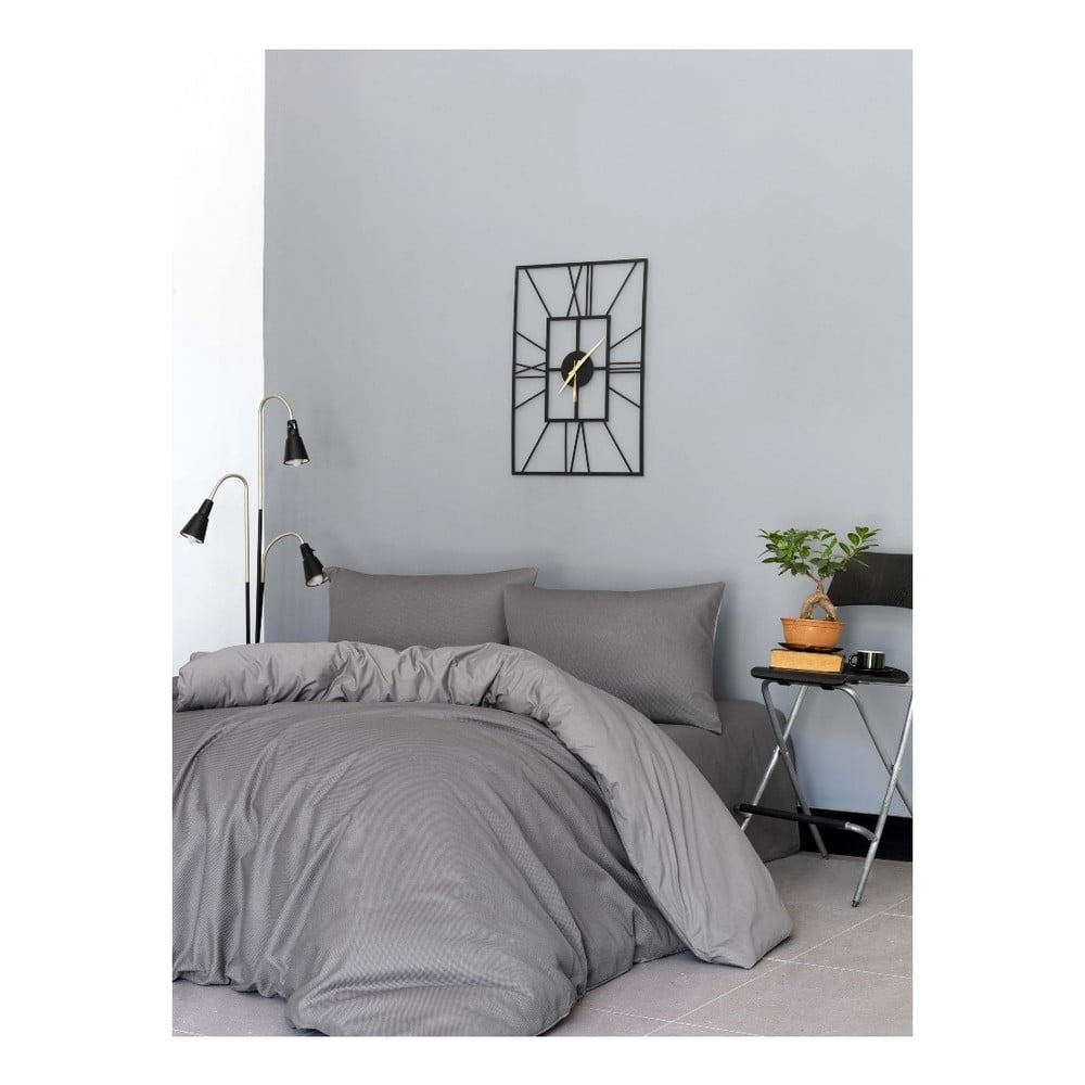 Set lenjerie de pat din bumbac pentru pat dublu Ranforce Grey, 200 x 220 cm