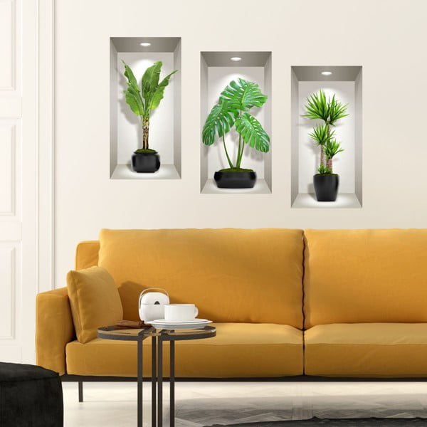 Set 3 autocolante 3D pentru perete Ambiance Green Plants