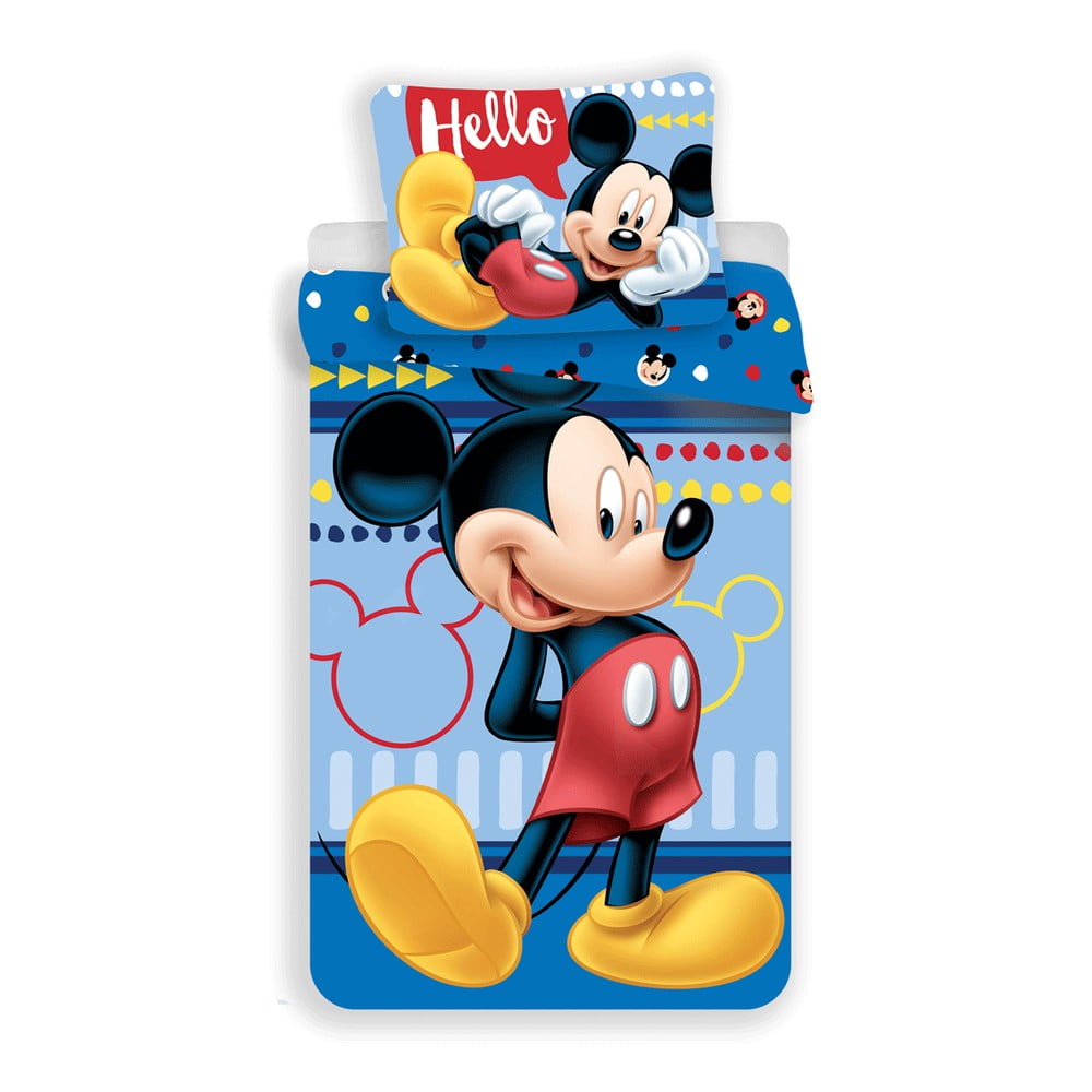 Lenjerie de pat pentru copii din bumbac pentru pat de o persoană 140x200 cm Mickey 