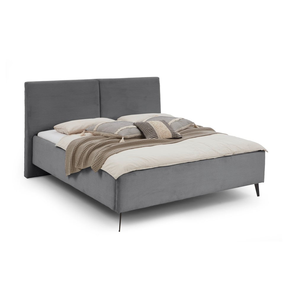 Pat matrimonial gri tapițat cu spațiu de depozitare cu somieră 180x200 cm Lando – Meise Möbel