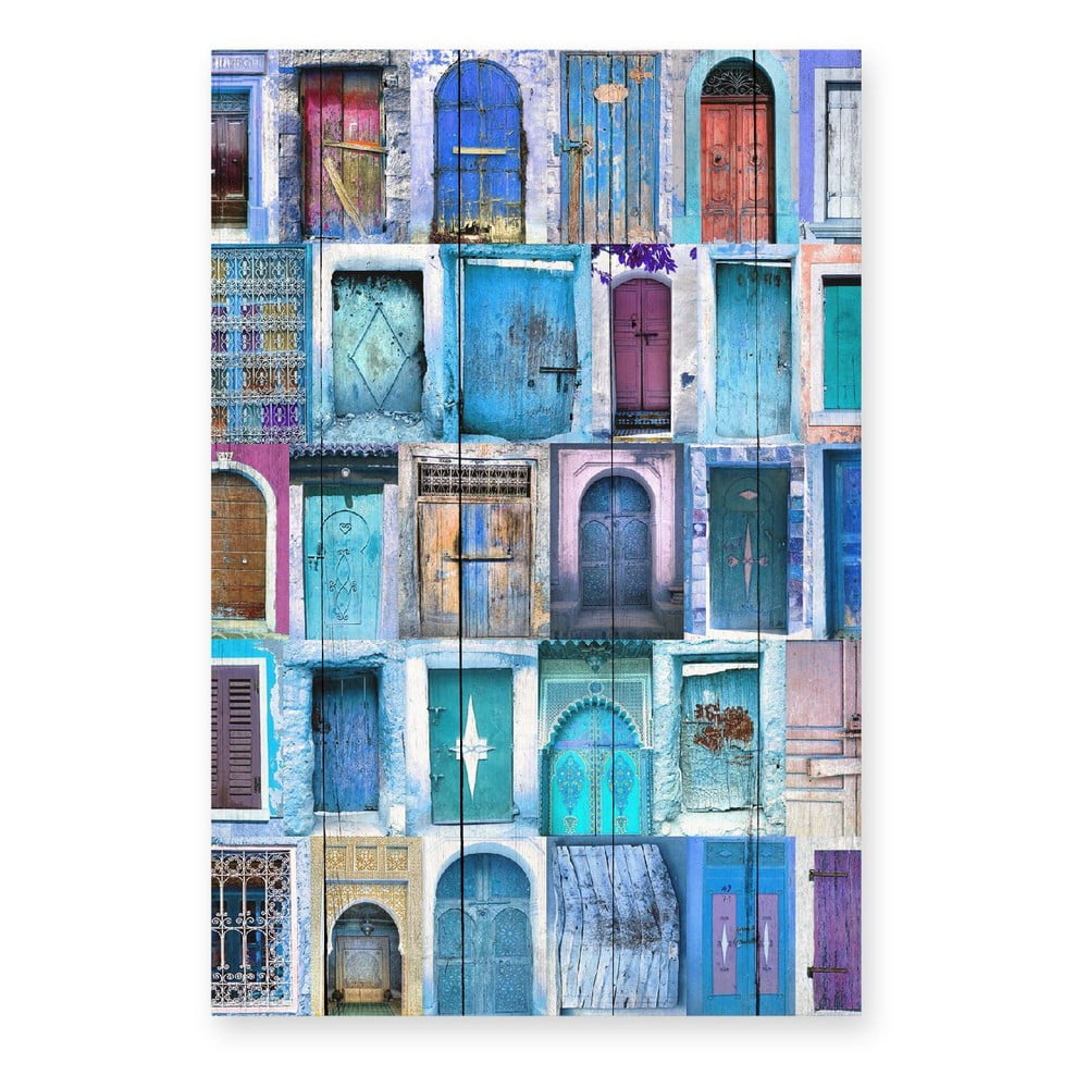 Tablou de perete din lemn de pin Really Nice Things Blue Doors, 40 x 60 cm