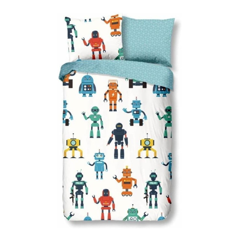 Lenjerie de pat din bumbac pentru copii Good Morning Robots, 140 x 220 cm bonami.ro