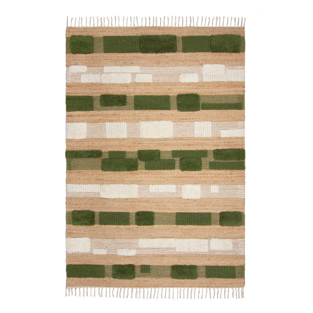 Covor verde/în culoare naturală țesut manual din amestec de iută 160x230 cm Medina Blocks – Flair Rugs