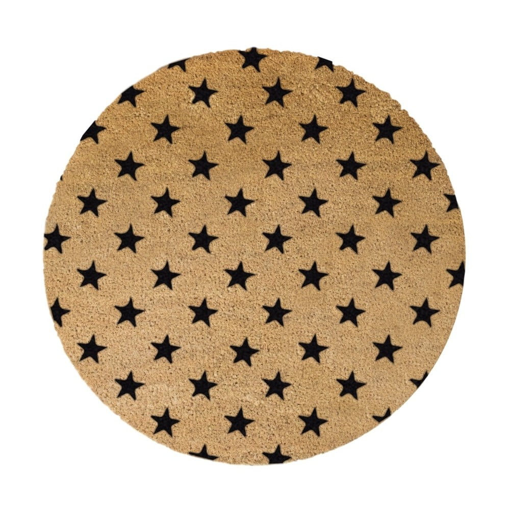 Covoraș intrare rotund fibre de cocos Artsy Doormats Stars, ⌀ 70 cm, negru