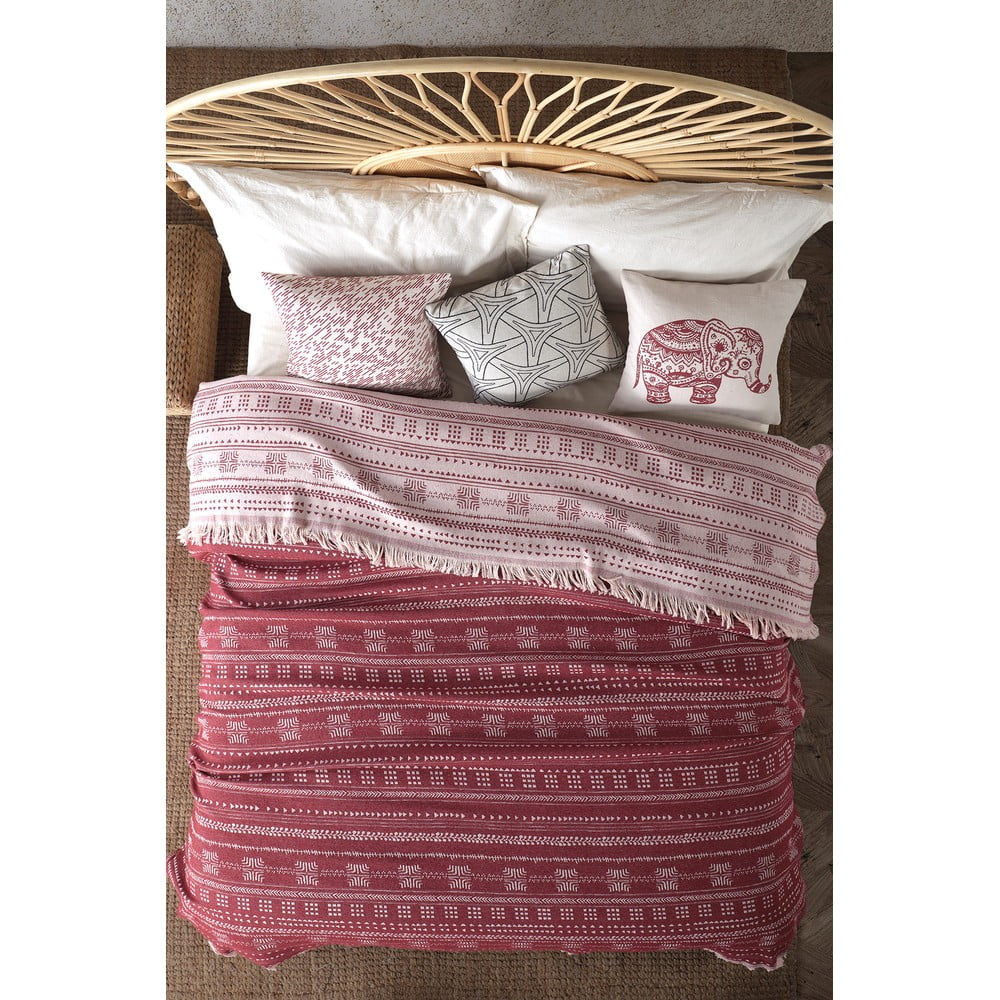 Poza Cuvertura rosie din bumbac pentru pat dublu 220x240 cm Ikona - Mijolnir