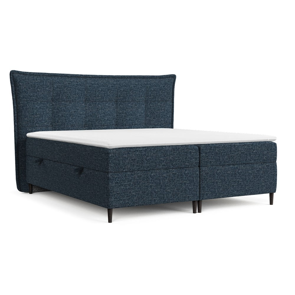 Pat boxspring albastru închis cu spațiu de depozitare 140x200 cm Sinai – Maison de Rêve