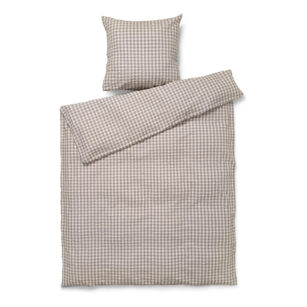 Lenjerie de pat gri/bej din țesătură crep pentru pat de o persoană/extinsă 140×220 cm Bæk&Bølge – JUNA 140x220