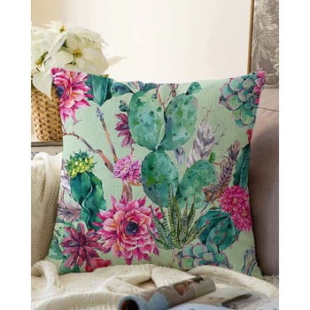 Față de pernă din amestec de bumbac minimalist cushion covers lovely cactus, 55 x 55 cm, verde