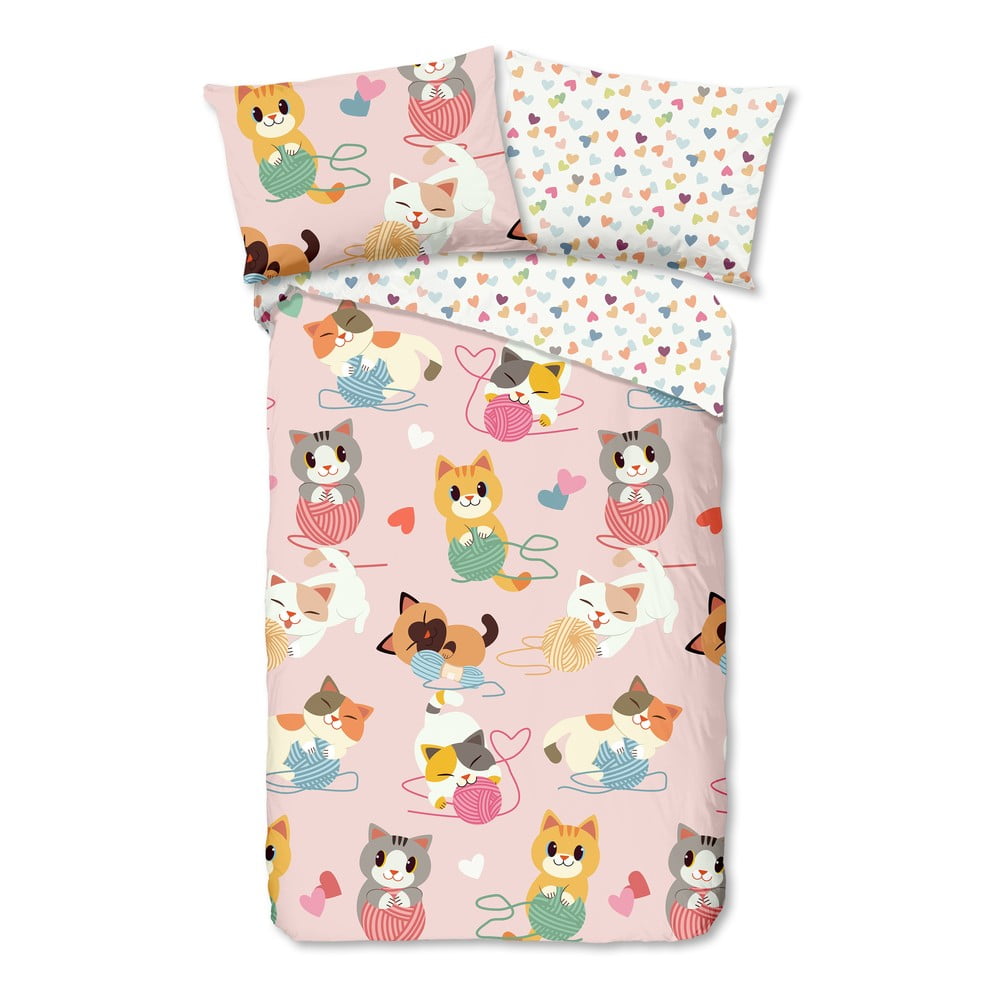 Lenjerie de pat din bumbac pentru copii Good Morning Kitty, 140 x 200 cm bonami.ro