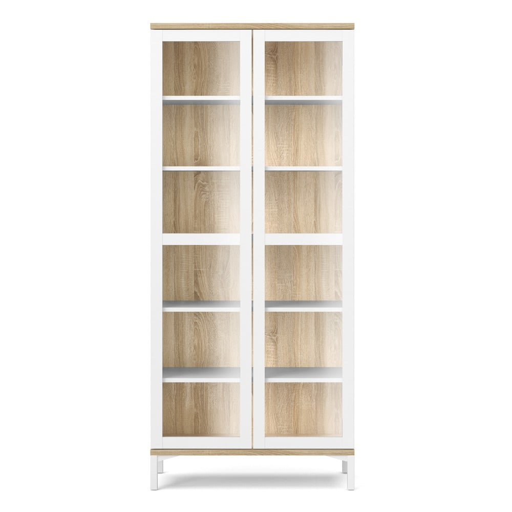 Vitrină albă-în culoare naturală cu aspect de lemn de stejar 89x203x36 cm Roomers – Tvilum