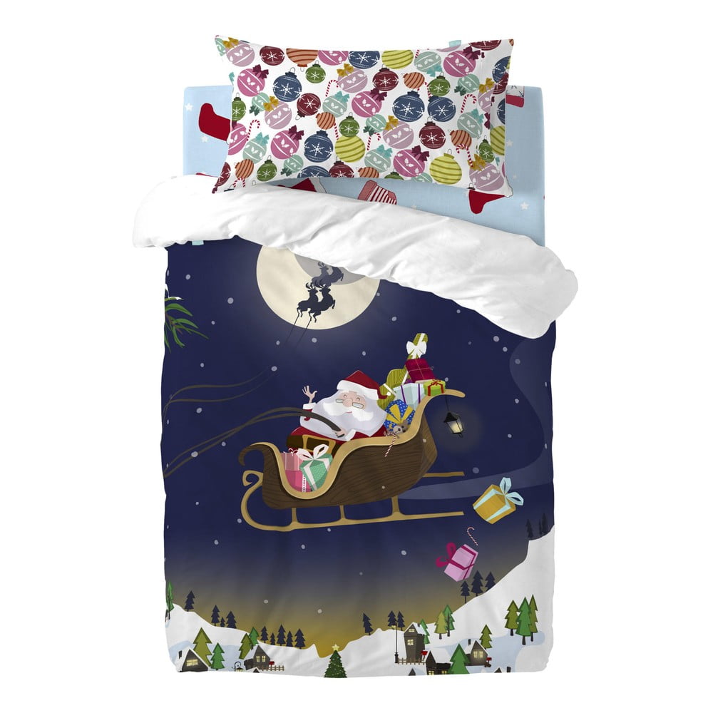 Poza Lenjerie de pat din bumbac pentru pilota si perna copii Mr. Fox Merry Christmas, 115 x 145 cm