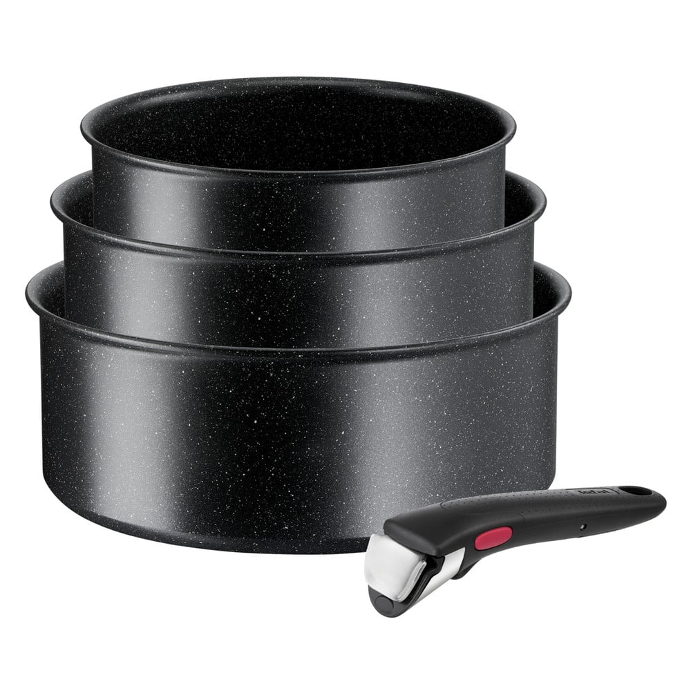 Oale cu suprafață antiaderentă/cu mâner reglabil 3 buc. din aluminiu adecvate pentru plita cu inducție INGENIO Black stone L3998902 – Tefal