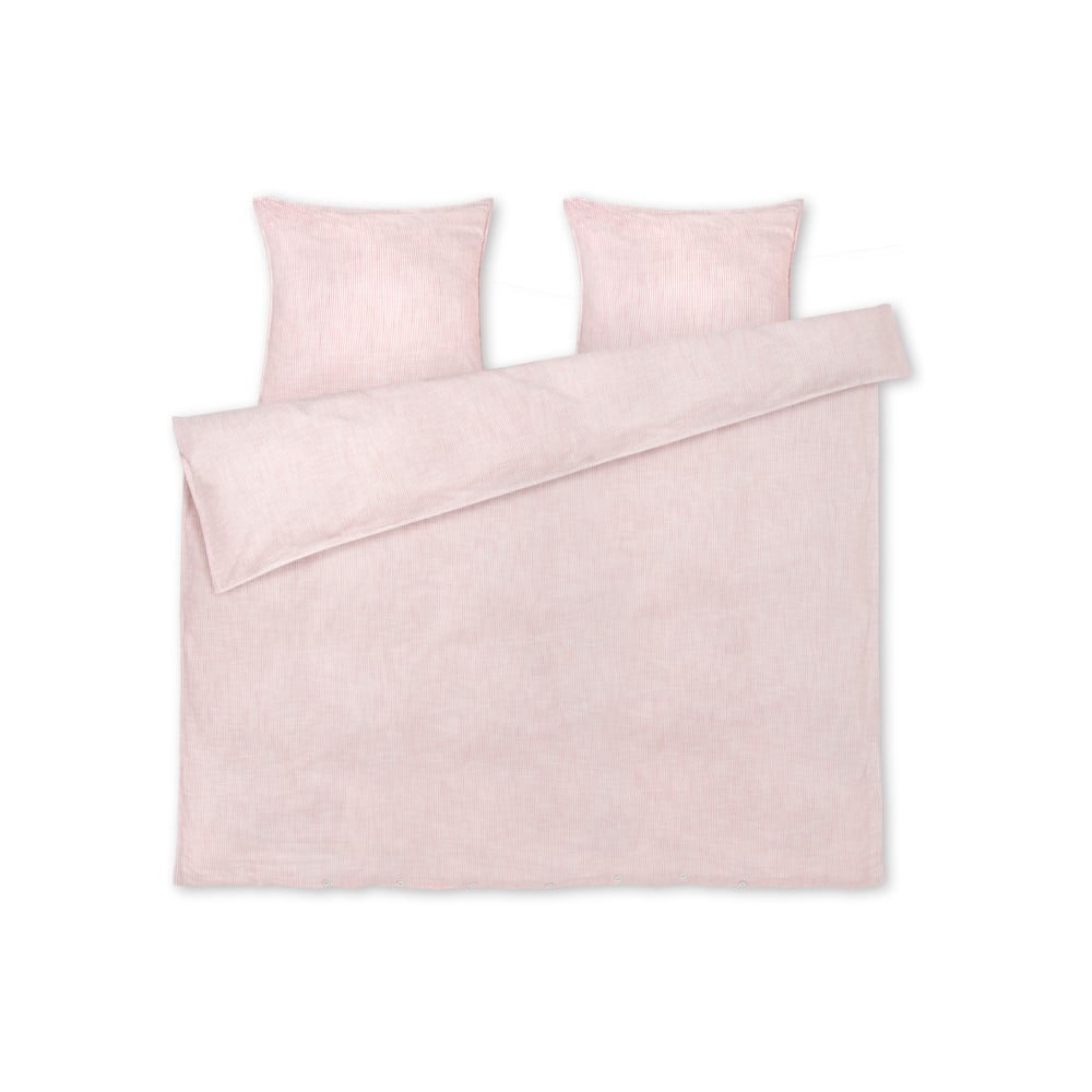Lenjerie de pat albă/roz din bumbac organic pentru pat dublu/extinsă 200x220 cm Monochrome Lines – JUNA