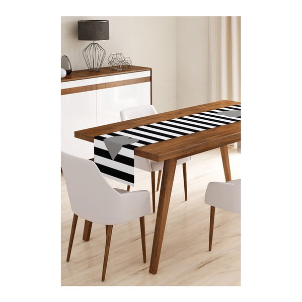 Napron din microfibră pentru masă Minimalist Cushion Covers Stripes with Grey Heart, 45 x 140 cm