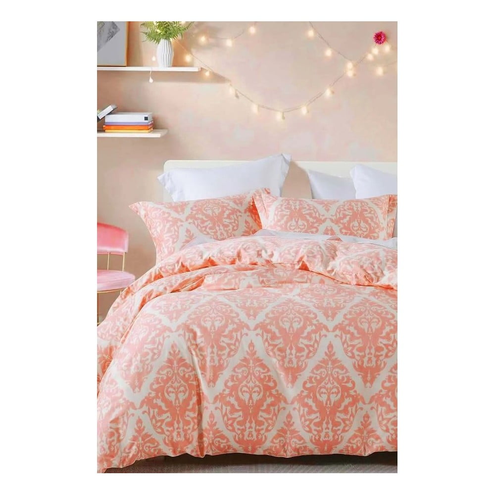 Lenjerie de pat roz/bej din bumbac ranforcé pentru pat dublu/extinsă cu cearceaf inclus/cu 4 piese 200x220 cm Damask – Mila Home