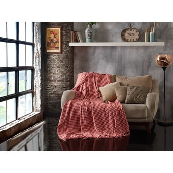 Cuvertură din bumbac matlasat pentru pat dublu EnLora Home Throw Brick Red Light Pink, 200 x 230 cm, roz