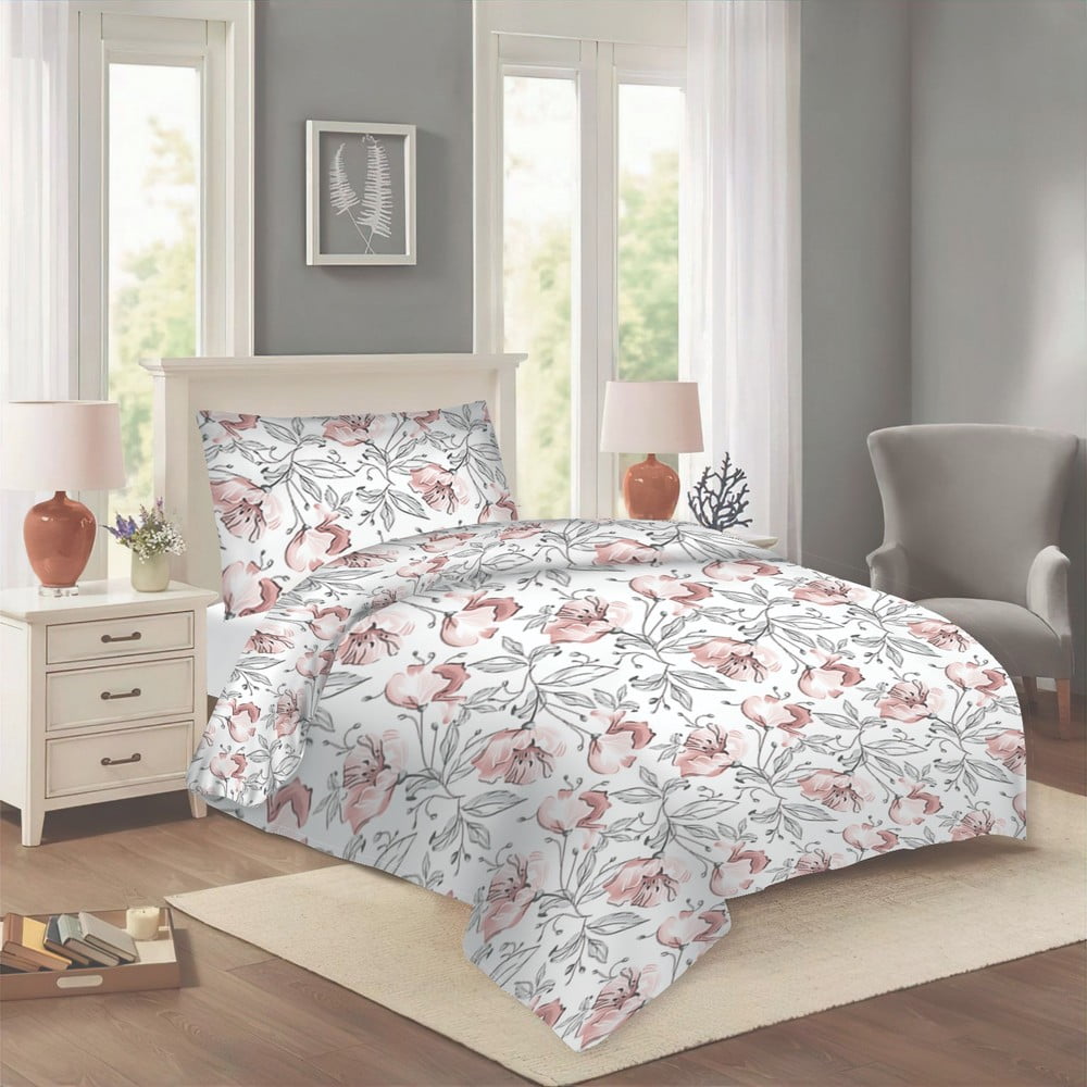 Lenjerie de pat albă/roz din bumbac pentru pat de o persoană 140x200 cm Elis – Cotton House