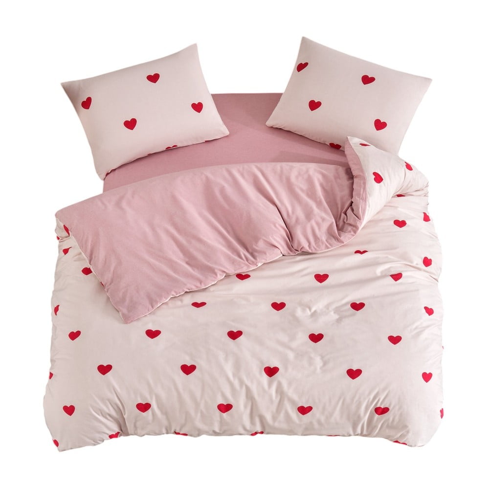 Lenjerie de pat roz pentru pat de o persoană/extinsă cu cearceaf inclus/cu 3 piese 160x220 cm Red Heart – Mila Home