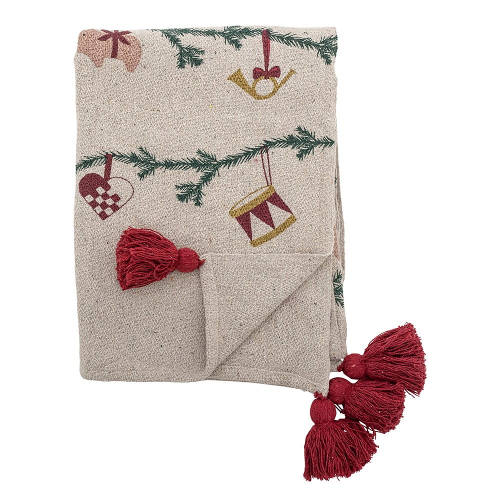 Pătură crem 130x160 cm cu model de Crăciun Yule – Bloomingville