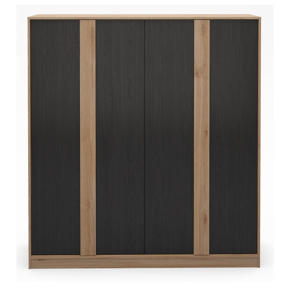 Șifonier negru/în culoare naturală cu aspect de lemn de stejar 180x197,5x53 cm Dennis – Marckeric