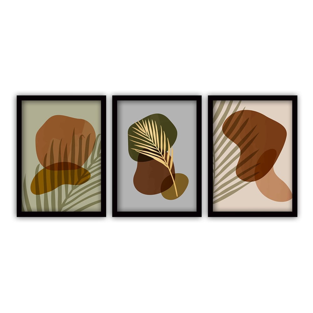 Set 3 tablouri cu ramă neagră Vavien Artwork Palm Leaves, 35 x 45 cm bonami.ro